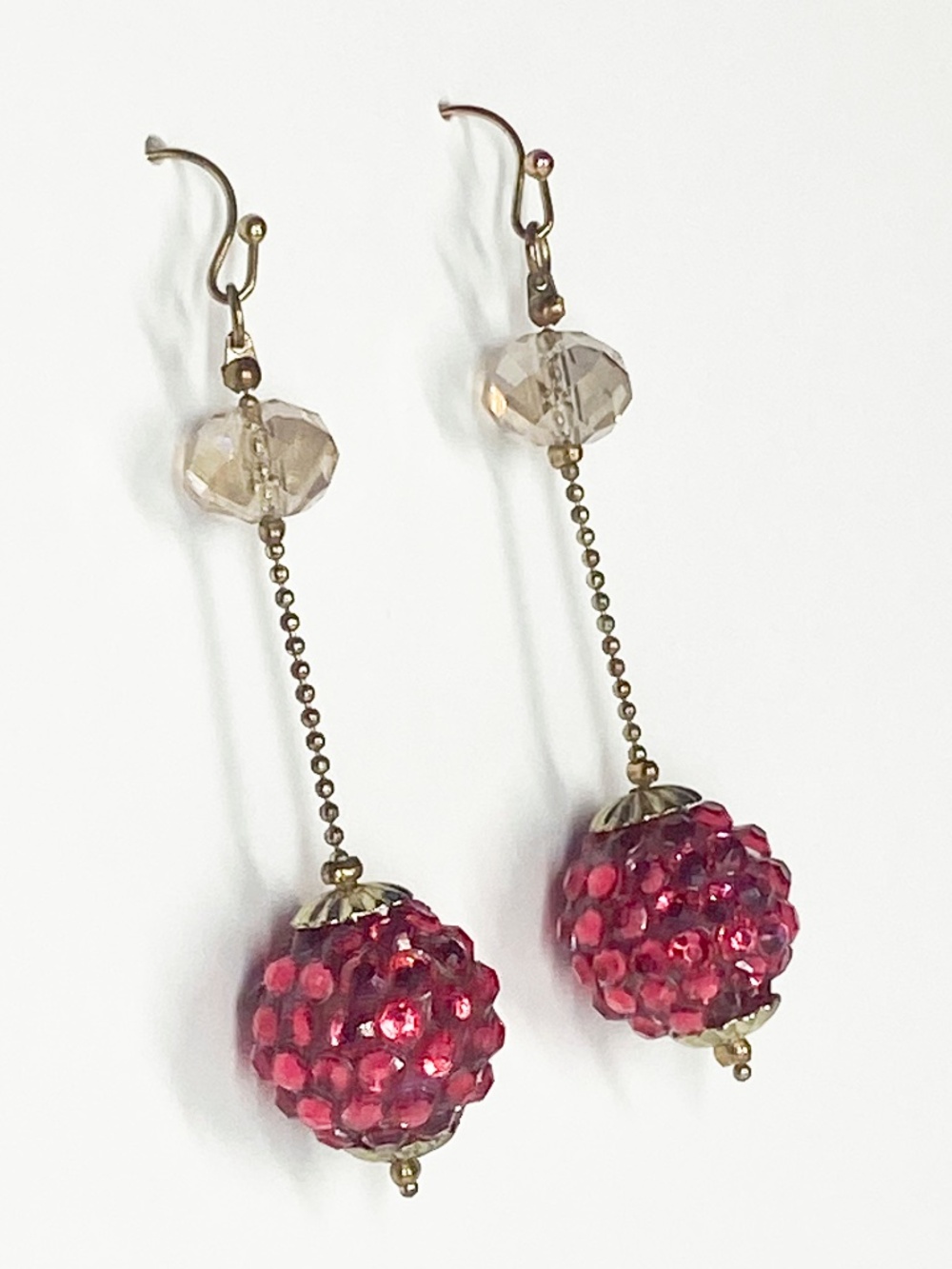 Vintage 80s Dangle Earrings Hot Pink Rhinestone Crystal Style Balls New Wave